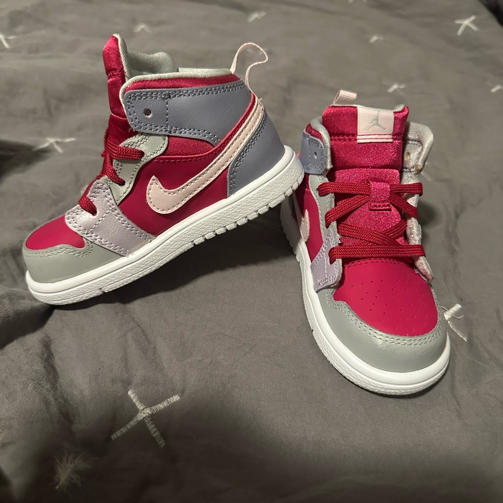 Jordan Kids High-Top Sneakers in Pink, Gray & Light Pink